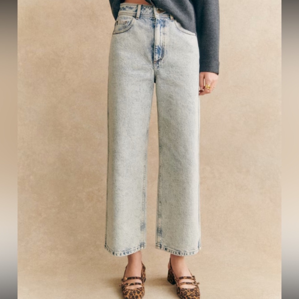 Sézane Denim Le Crop Edge Blue Light Wide-Leg Jeans Women’s US Size 6 (FR 38)